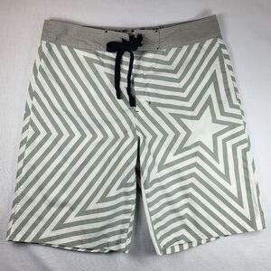 Converse One Star Gray White BOARD SHORTS Mens Size M Striped Swim Suit
